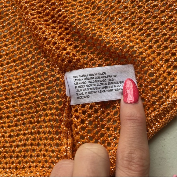 ALANI NOELLE FUTURE COLLecTIVE Women 1X Orange Metallic Crop Open Knit Cardigan - Picture 8 of 16
